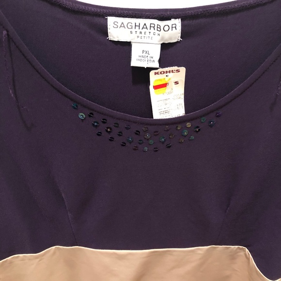 SagHarbor 2Toned Purple-Beige Sleeveless Blouse - Picture 5 of 8